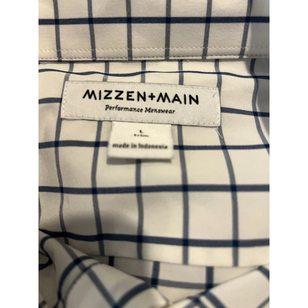Mizzen And Main Men's Shirt Large Trim Blue And‎ White Window Pane Pattern - Picture 5 of 5